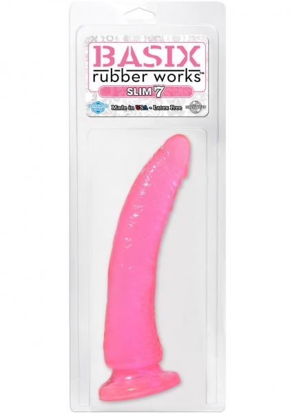 Basix Rubber 7 Inches Slim Dong With Suction Cup Pink