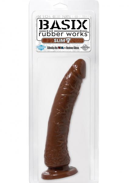 Basix Rubber 7 Inches Slim Dong With Suction Cup Brown