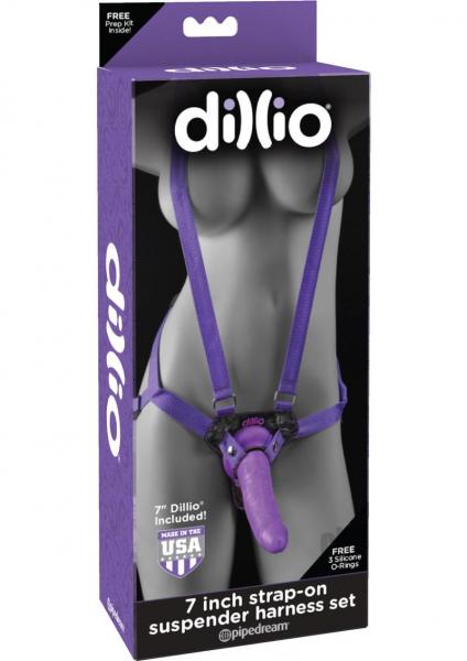 Dillio 7 Inches Strap On Suspender Harness Set Purple