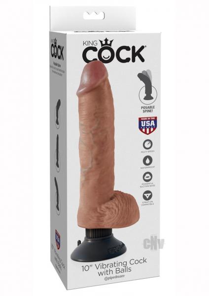 King Cock 10 Inches Vibrating Tan Dildo With Balls