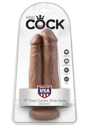 King Cock 7 Inches Two Cocks One Hole Dildo Tan