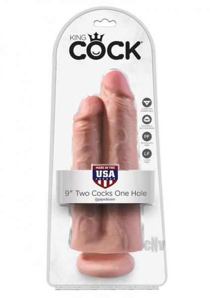 King Cock 9 Inches Two Cocks One Hole Beige