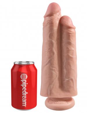 King Cock 9 Inches Two Cocks One Hole Beige
