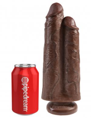 King Cock 9 Inches Two Cocks One Hole Brown