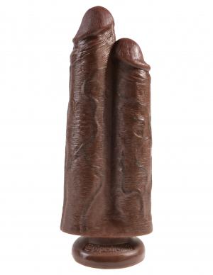 King Cock 9 Inches Two Cocks One Hole Brown