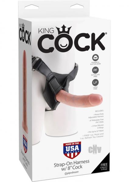 King Cock Strap On Harness 8 Inches Dildo Beige