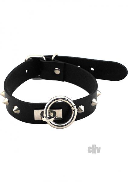 Rouge Leather O Ring Studded Collar Black