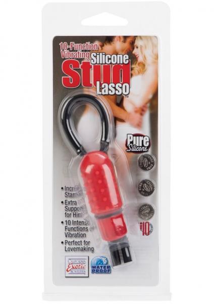 10 Function Vibrating Silicone Stud Lasso Cock Ring Red