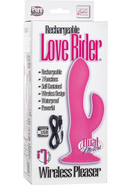 Rechargeable Love Rider Wireless Pleaser Silicone Dual Vibe Waterproof Pink 4.25 Inch