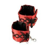 Tantric Satin Ties Ankle Cuffs Red With Black