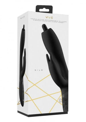 Vive Nilo Rechargeable Pinpoint Rotating Siilicone Rabbit Vibrator Black