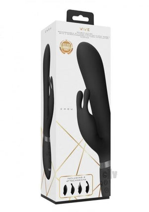 Vive Chou Rechargeable Silicone Rabbit Vibrator With Interchangeable Clitoral Sleeves Black