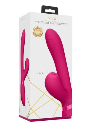 Vive Hide Rechargeable Air & Pulse Wave Silicone Dual Stimulator Pink