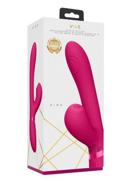 Vive Hide Rechargeable Air & Pulse Wave Silicone Dual Stimulator Pink