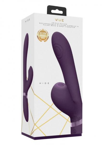 Vive Hide Rechargeable Air & Pulse Wave Silicone Dual Stimulator Purple