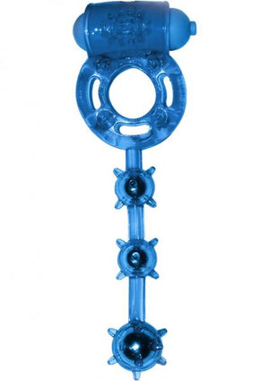 Pleasure Balls Vibrating Cock Ring With Stimulation Balls Waterproof Blue One Size Fits All