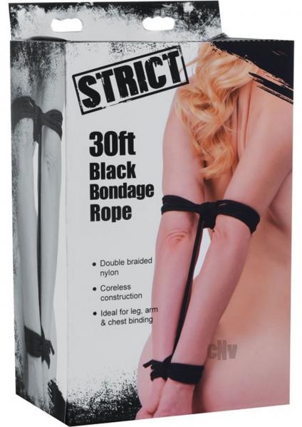 Strict Bondage Rope 30 Feet Black Nylon