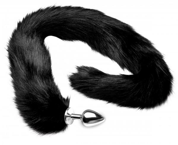 Extra Long Mink Tail Metal Anal Plug Black