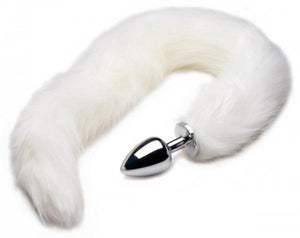 Extra Long Mink Tail Metal Anal Plug White