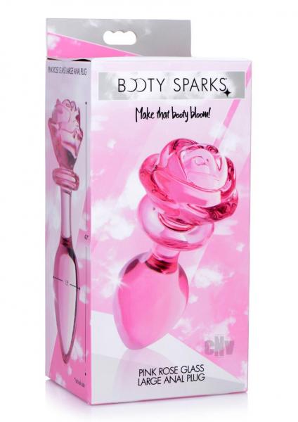 Booty Sparks Pink Rose Glass Plug Lg