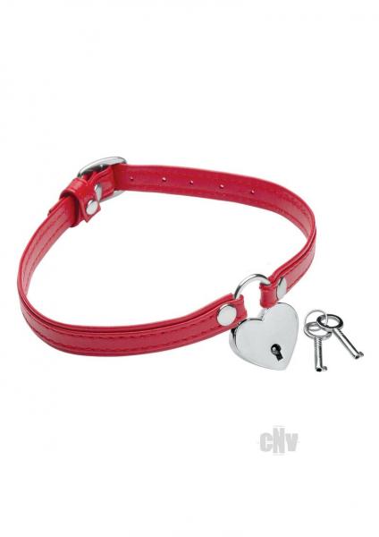 Ms Heart Lock Choker W/Key Red