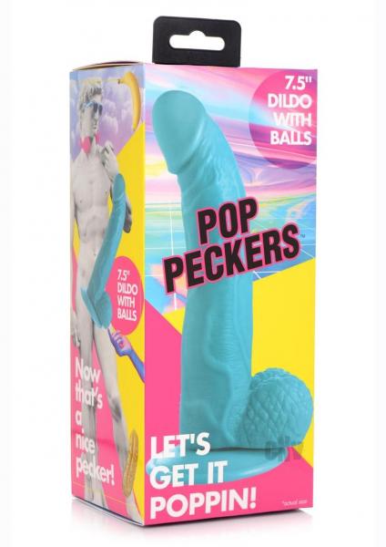 Pop Peckers Dildo W/Balls 7.5 Blue