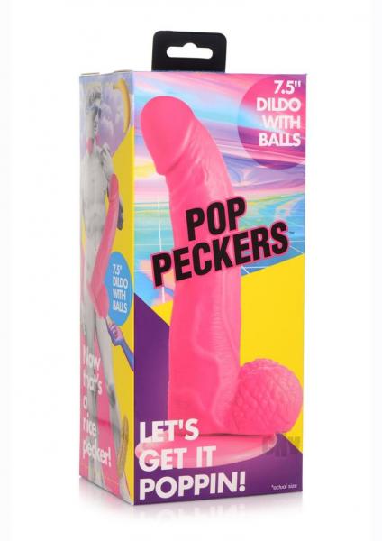 Pop Peckers Dildo W/Balls 7.5 Pink