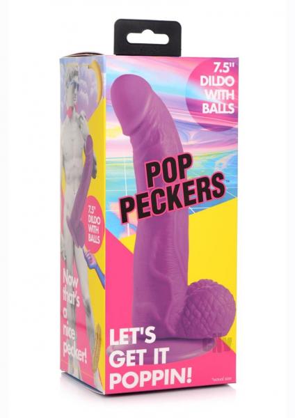 Pop Peckers Dildo W/Balls 7.5 Purple