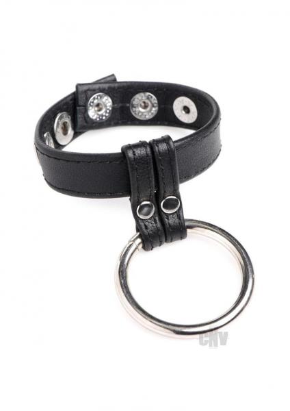 Cg Leather/Steel Cock And Ball Ring Black