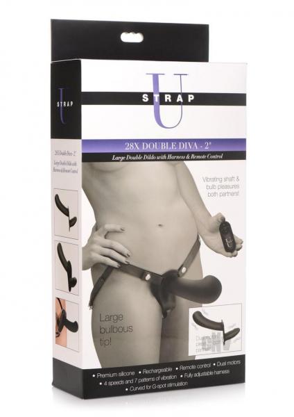 Strap U 28x Lg Dbl Dildo Harn/Rc Black