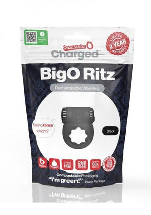 Screaming O Charged Big O Ritz Rechargeable Vibrating Silicone Cockring Black