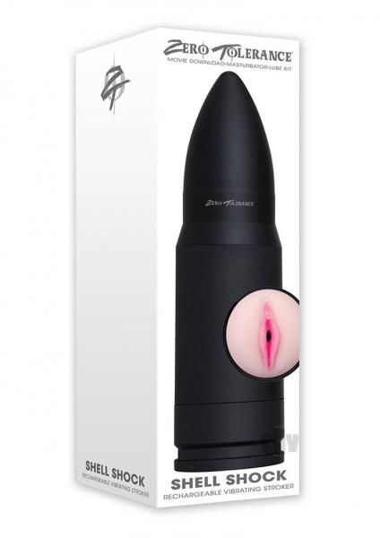 Shell Shock Rechargeable Vibrating Stroker Black Beige