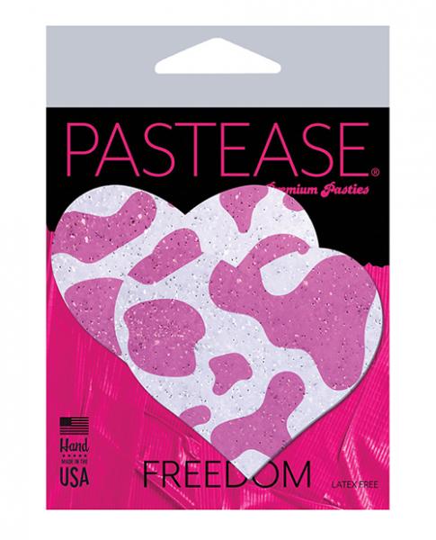 Pastease Premium Cow Print Glittery Velvet Heart Pink Strawberry O/S