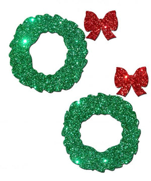Wreath With Bows Glitter Green Red Pasties