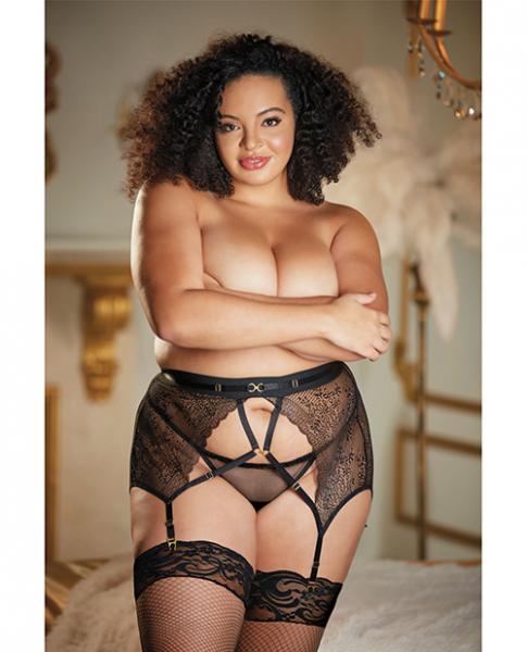 Allure High Waisted Lace Garter & G String Black Qn