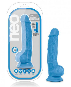 Blush Neo Dual Density 7.5" Cock W/Balls Neon Blue