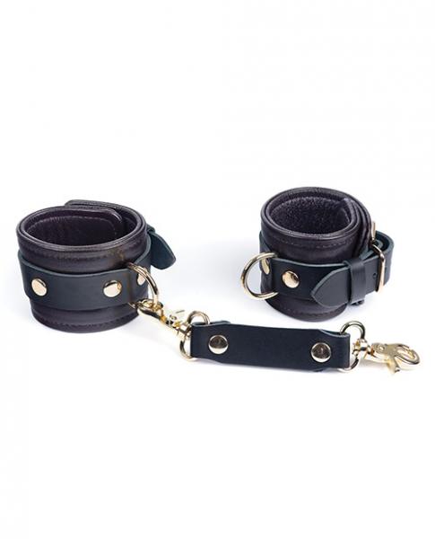 Spartacus Wrist Restraints Brown Leather W/Gold Accent Hardware