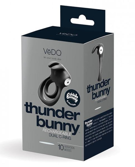 Thunder Rechargeable Vibrating Dual Cock Ring Black