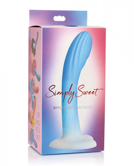 Rippled Silicone Blue And White Dildo