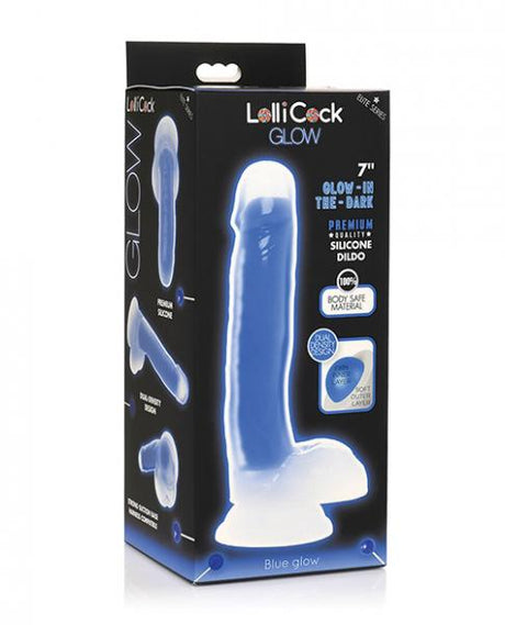 7 Inch Glow In The Dark Silicone Dildo With Balls Blue