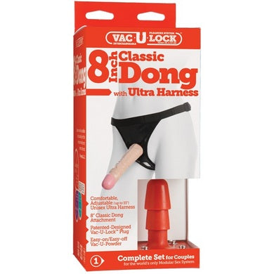Vac U Lock Set 8" Classic Dong With Ultra Harness