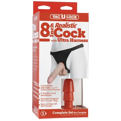 Vac U Lock Set 8" Realistic Cock With Ultra Harness