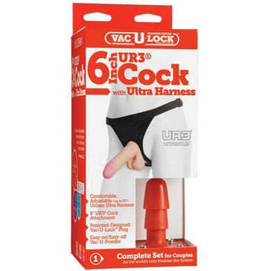 Vac U Lock 7" Ultraskyn Dildo With Ultra Harness Beige