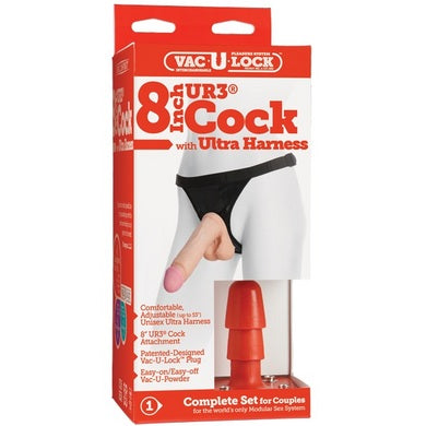 Vac U Lock 8" Ultraskyn Dildo With Ultra Harness Beige