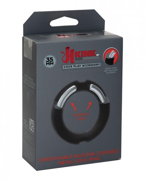 Kink Hybrid Silicone Covered Metal Cock Ring 35 Mm Black