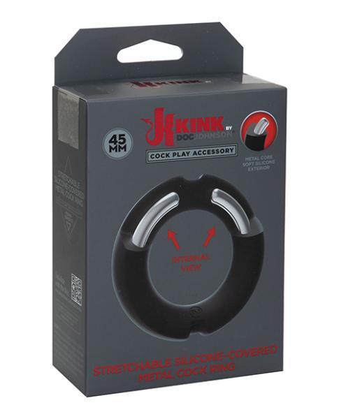 Kink Hybrid Silicone Covered Metal Cock Ring 45 Mm Black