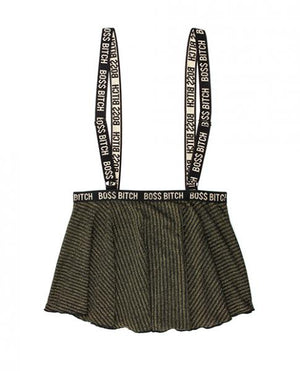 Vibes Boss Bitch Suspender Skirt Black Gold L/Xl