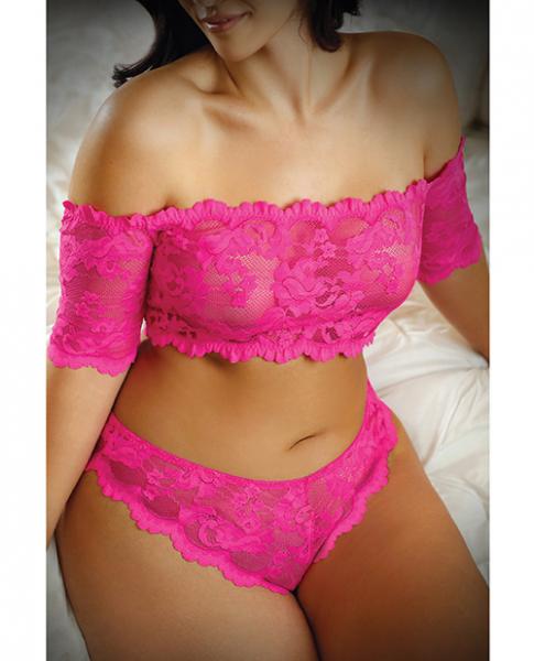 Vixen Hypnotized Lace Crop & Panty Ultra Pink Qn