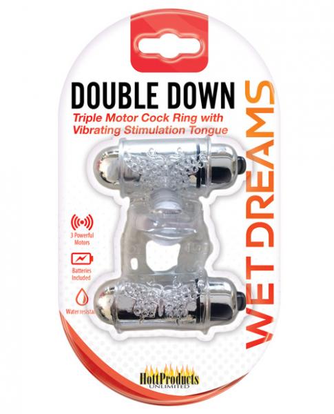 Double Down Vibrating Cock Ring With Tongue Clear