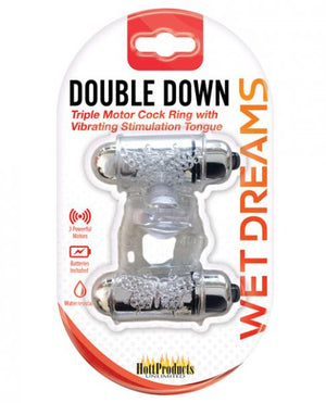 Double Down Vibrating Cock Ring With Tongue Clear